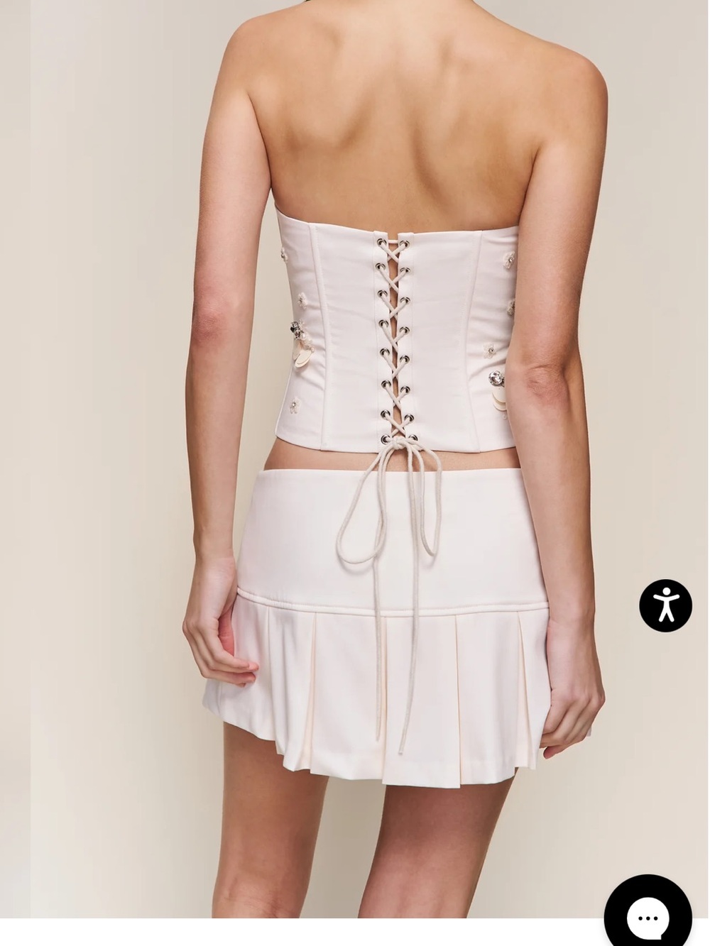Strapless Cream Lace-Up Corset Mini Top by